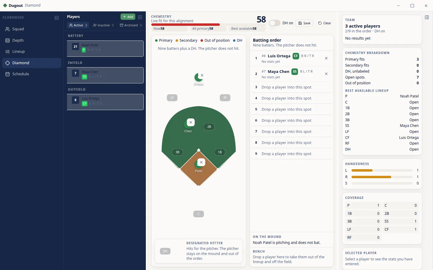 Dugout field view with every position on the diamond